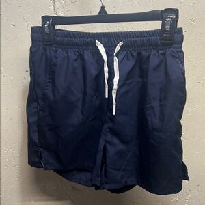 Navy Blue Athletic Shorts with White Drawstring